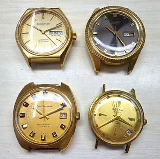 Lot of 4 Gold Filled Automatic Watches Seiko Caravelle Running for parts/repair