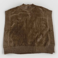 Women's Molly Bracken Brown Faux Fur Sleeveless Mock Neck Poncho Top Lagenlook L