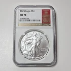 2025 Silver Eagle NGC MS70, Official Red Book Label, White core (Rare)