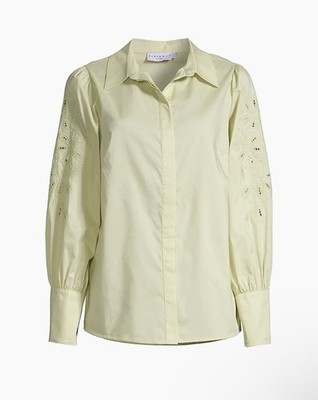 $230 Harshman Devlin Eyelet Cotton Button-Front Shirt Soft Green Size 2XL Cotton