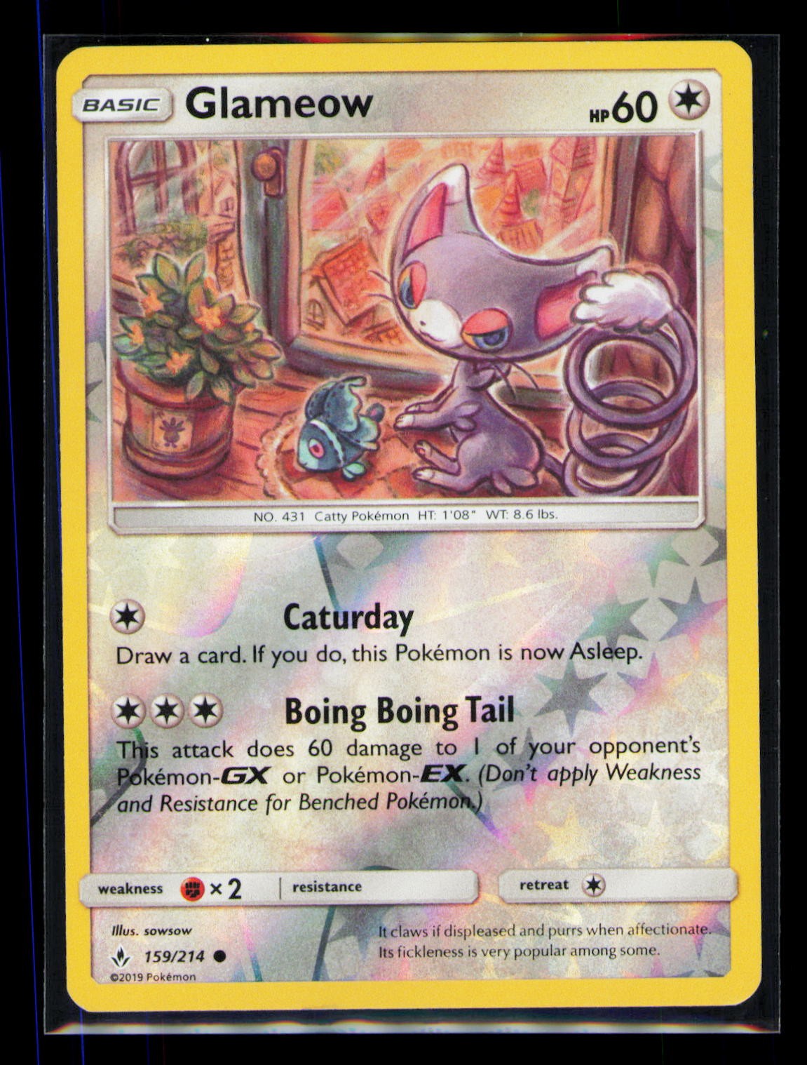 Pokemon Unbroken Bonds Glameow 159/214 Common Reverse Holo LP