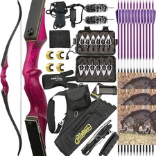 60" Recurve Bow Wooden Riser Takedown 20-60lbs Bamboo Core Limbs Archery Hunting