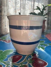 Vintage R.R.P. Co Blue Stripe Stoneware, 1 Quart Crock, Roseville, OH