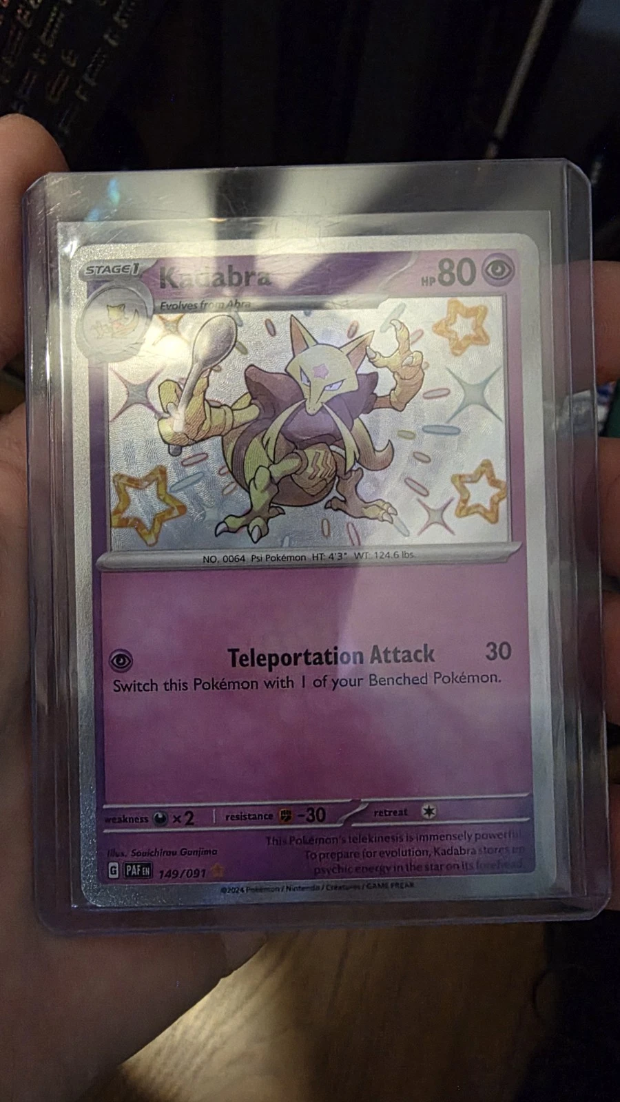 Pokemon Kadabra Card 149/091 Shiny Holo Rare Sv: Paldean Fates