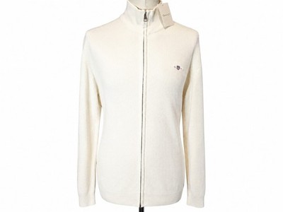 GANT Cardigan Strickjacke XL 100% Baumwolle Creme Stehkragen Neu mit Etikett