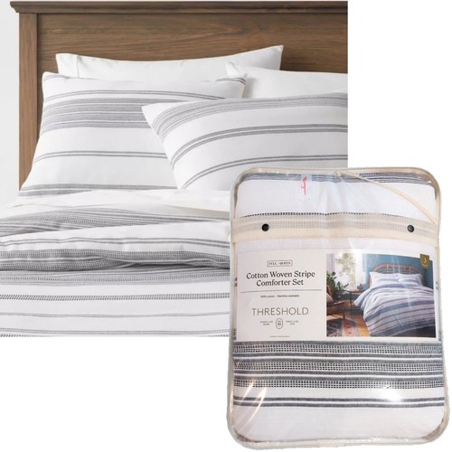 Full/Queen Cotton Stripe Comforter & Sham Set White/Navy - Threshold FREE SHPPNG