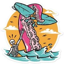 Octopus Surfer Skeleton - Vinyl Decal Sticker - Car Window Laptop - ebn9178