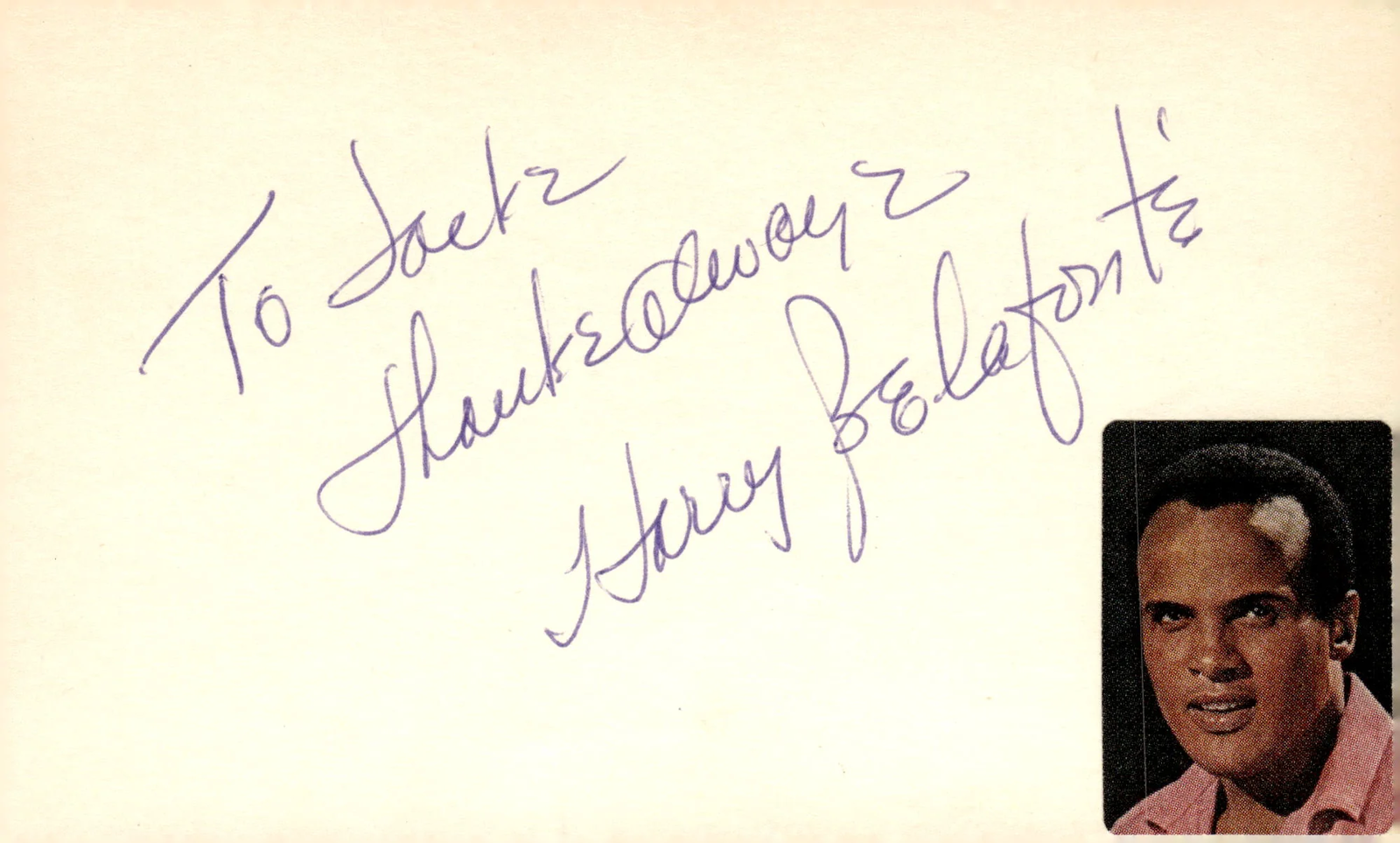 Harry Belafonte Signed Autographed 3x5 Index Card Banana Boat Song Memorabilia