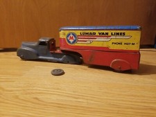 VINTAGE ORIGINAL 1950s MARX LUMAR VAN LINES TRAILER TIN METAL TOY 8.5"