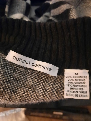 Autumn Cashmere Sweater Cropped Two Button Open Front Sweater Plaid Black Gray M - Picture 5 of 5