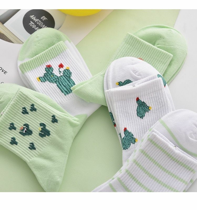 1pair Japanese Cactus Cactus Socks College Style White Sock Women 