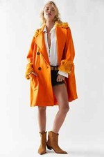 Free People Roxy Wool Oversize Fur Coat, Orange, X-small, Rrp $180