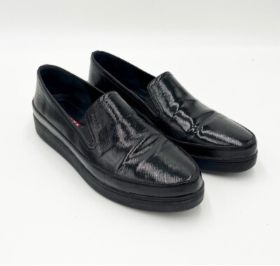 Size 38.5 - PRADA Linea Rossa Black Patent Saffiano Skate Sneaker