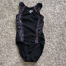 Black/Pink GK leotard Child Medium Leopard Accents Racerback-Preowned
