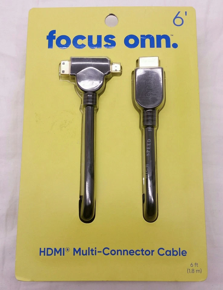 focus onn. HDMI Multi Connector Cable Mini/Micro 6 feet 1080p, NEW - Image 3 of 4
