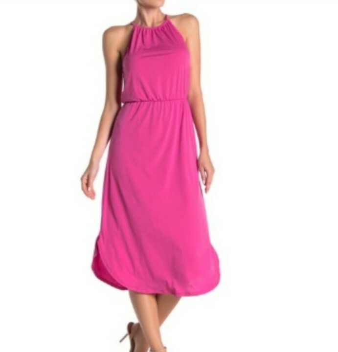 cherry halter dress cherry Denim bubble hem halter dress Lt Denim / Small