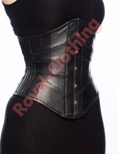 Heavy Duty Leather Steel Boned Waist Training Corset Genuine Under Bust