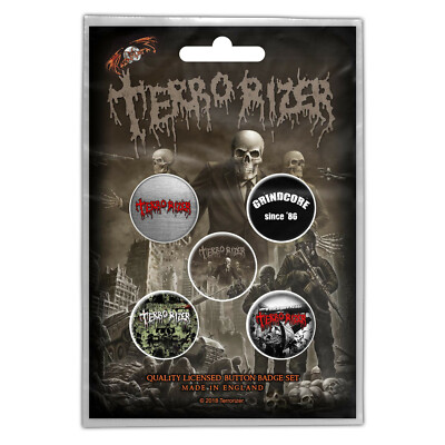 TERRORIZER BUTTONSET BADGES SET ANSTECKERSET # 1 CAUSTIC ATTACK PINS