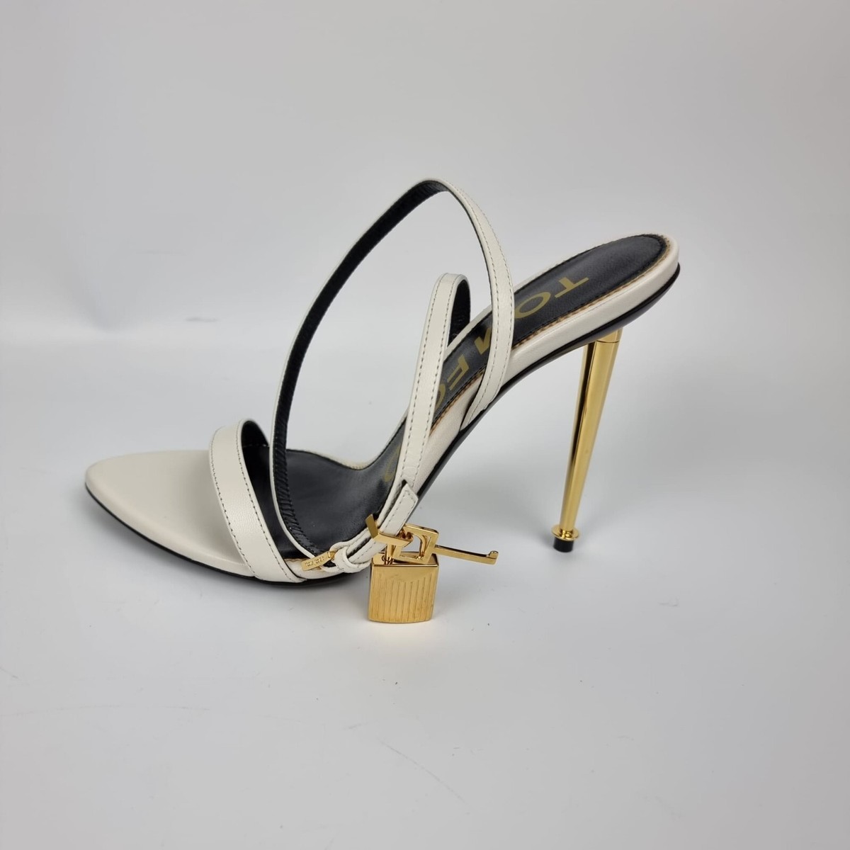 TOM FORD Padlock Shiny Leather Chalk White Pointy 105mm