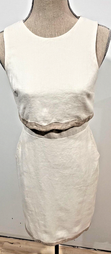 J Crew Women's Sz 0 Linen Going-Places Sleeveless Dress White Ric-Rac trim scalp