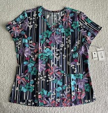 Koi Next Gen Scrub Top Women  s Large Early Energy Striped Floral Stretch Nursing