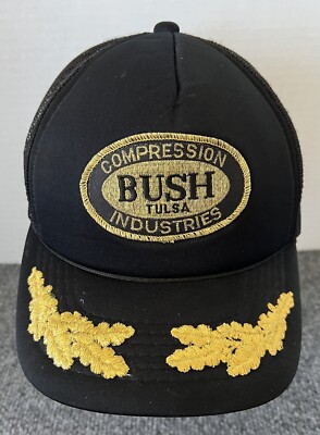 Tulsa OK VTG 80s SnapBack Trucker Hat Black  Bush Compression Industries  Patch