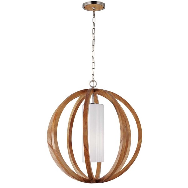 Pendellampe Deckenleuchte HäNgelampe Holz Stahl D 66 Cm Esszimmerlampe-image