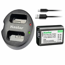 Kastar DUAL USB SLIM Charger & 1 Battery for Sony NP-FW50 (Vertical Style)