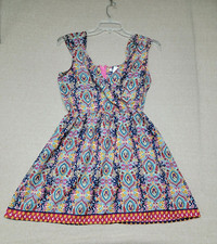 NWT~PINKY Woman's M Dress Sleeveless Elastic Waist Paisley Floral Rayon