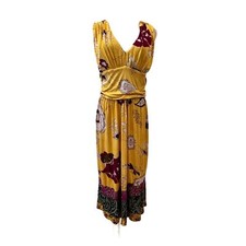 Rene Derhy Yellow Floral Midi Dress Sleeveless Medium