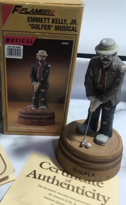 1985 Emmett Kelly Jr Collectibles Porzellan Hobo Golfer Clown Musikfigur