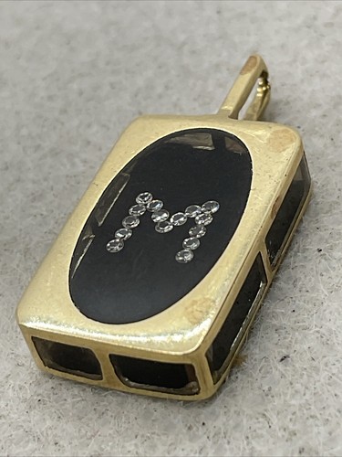 ELEGANT 14K Yellow Gold T/Tone Enamel White CZ INITIAL LETTER “M” Charm Pendant - Picture 11 of 22