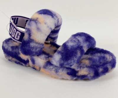UGG Tie Dye Purple Orange Fur Sliders Slip Ons Slippers Size - Main Image