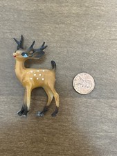 Miniature Vintage Deer Spotted Hard Plastic Figurine Blue Eyes Hong Kong Xmas