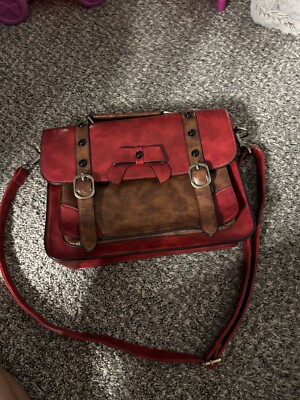 Ecosusi Faux Leather Messenger Bag Red Crossbody Satchel Shoulder Strap Bow Tie