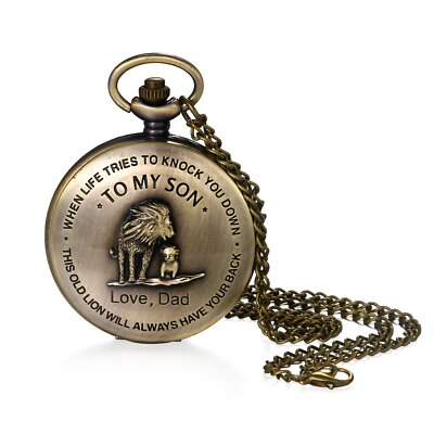 To My Son Love Dad Lion King Case Quartz Analog Pocket Watches
