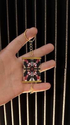 Handmade Beaded Scroll Keychain Seed Bead Tapestry Boho Keyring Bag Charm Gift