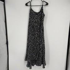 Brovave Floral Midi Dress Sz Small Black White Daisy Button Front High Low