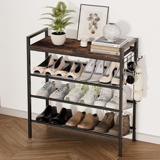 4 Tier Shoe Rack, Shoe Rack for Front Door Entrance with Hook, Shoe Organizer...