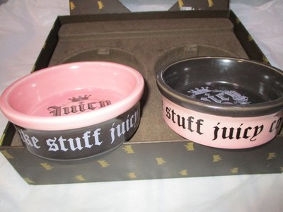 Super RARE VINTAGE Juicy Couture Doggy Couture Ceramic Pet Bowls NEW in box