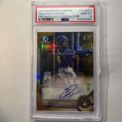 Jackson Chourio 2022 Bowman Chrome Gold Refractor RC Auto PSA 10 38/50