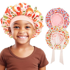 Reversible Silk Bonnets for Girls, 2-Pack Satin Sleep Caps with Wide Band