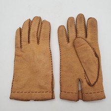 Genuine Leather Gloves beige Knit Lined Made In Philippines Vintage Women  s