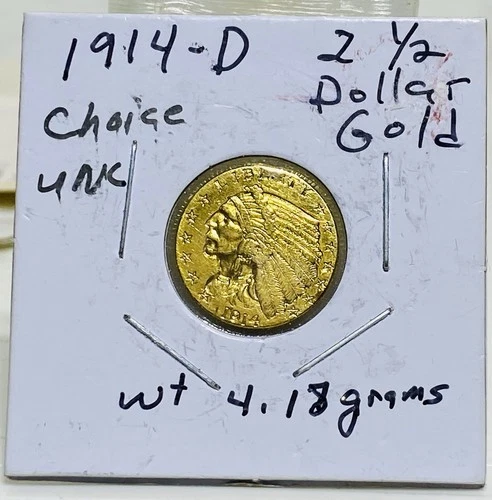 1914-D $2.50 Gold Indian Head Quarter Eagle – UNCIRCULATED – $250 Under Book