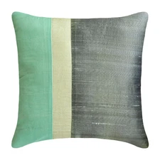 Sea Green & Grey Throw Pillow Cover, 16"x16" Silk Cushion-Splendour Sea Green