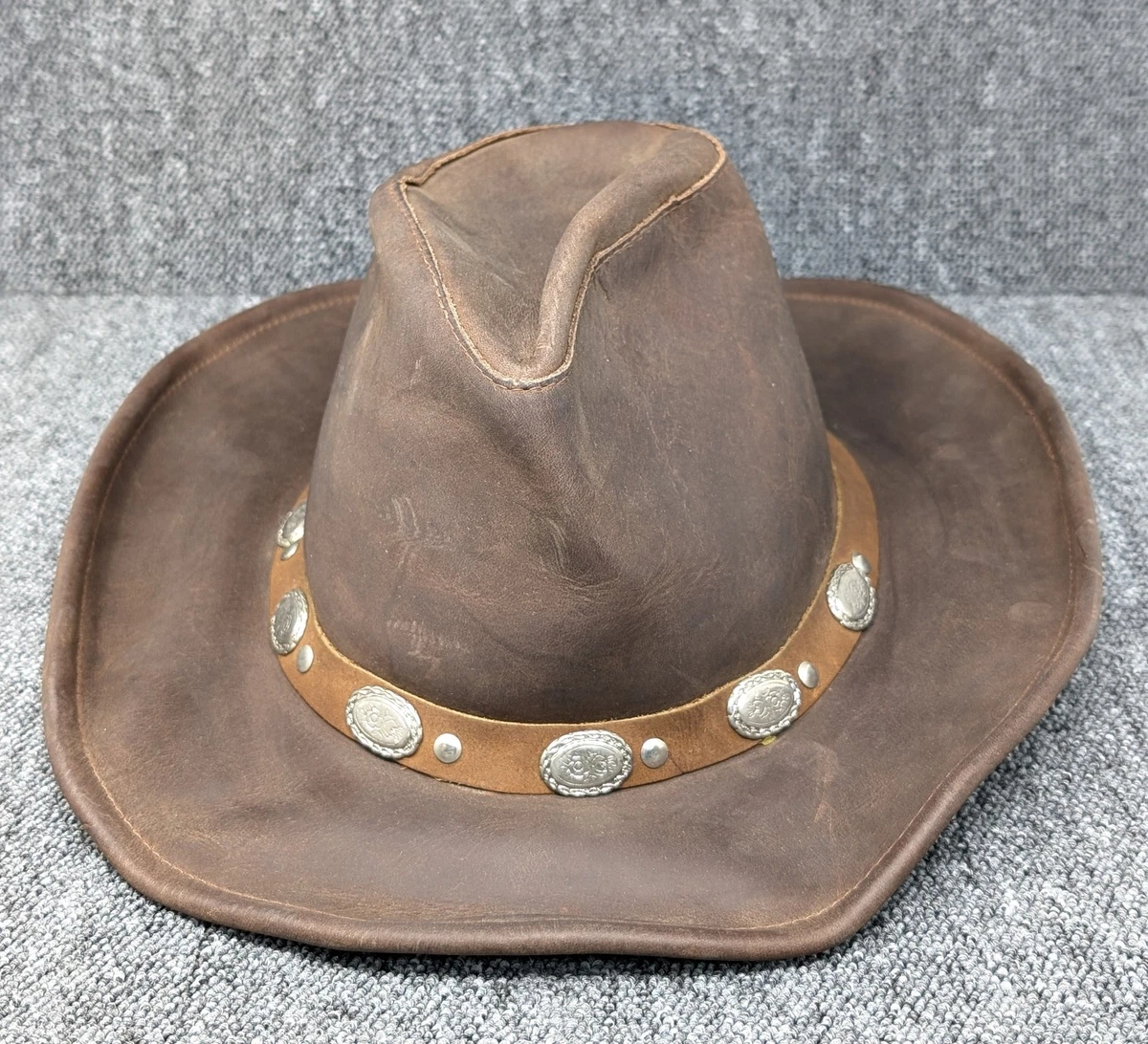 Cappello Da Cowboy In Pelle Invecchiata Stile Western Leatherick, Unisex, Regolabile, Fatto A Mano