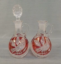 Hofbauer Byrdes Collection Cruet Set Cranberry Cut Glass