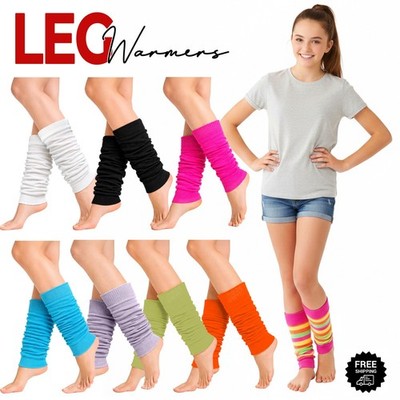 Ladies Leg Warmers 80s Plain Neon Colours Many Teens Fancy Dress Footless Socks