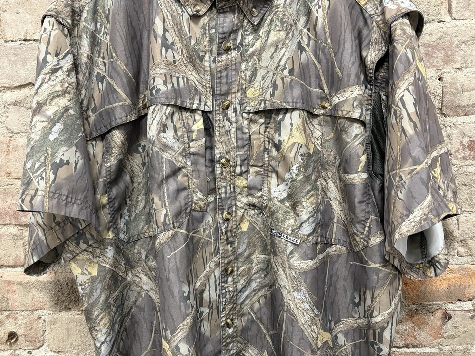 Drake Camouflage Short Sleeve Vented Button Up Polyester Shirt Pockets Men's 2XL - Image 4 of 4