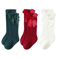 ccHuDE 3 Pairs Baby Knee High Socks Cute Toddler 11cm long, Red Green White